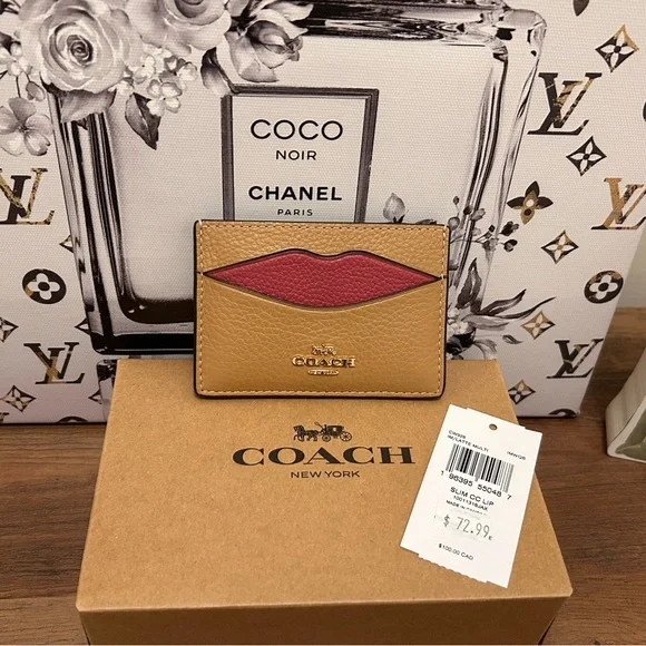 NWT | Coach Tan and Red Card Holder - Picture 3 of 4